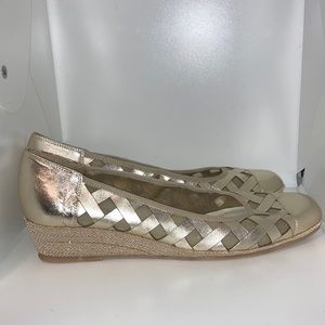Sesto Meucci Myra Metallic Napa Espadrille Wedge Pumps 11 Italy Gold